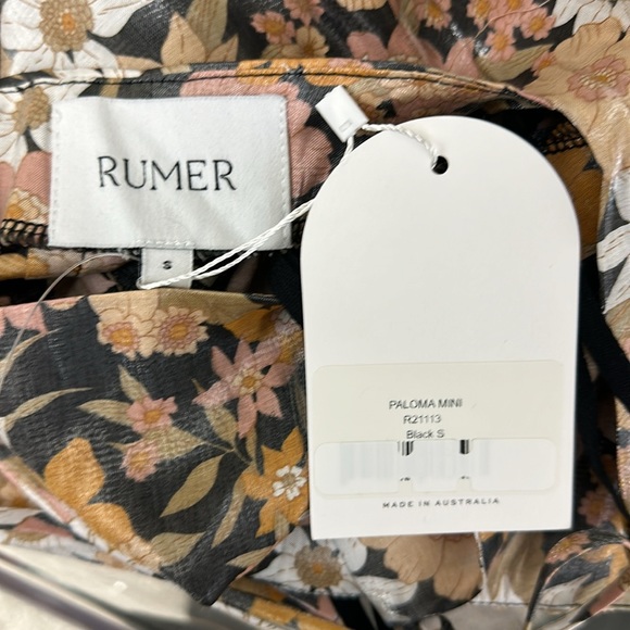 Revolve Rumer Paloma Mini Dress Black ShimmerFloral design Open Back Ruched Top - Picture 8 of 12